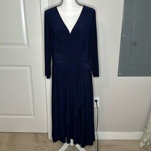 Eliza J Navy Blue Faux Wrap Midi Dress